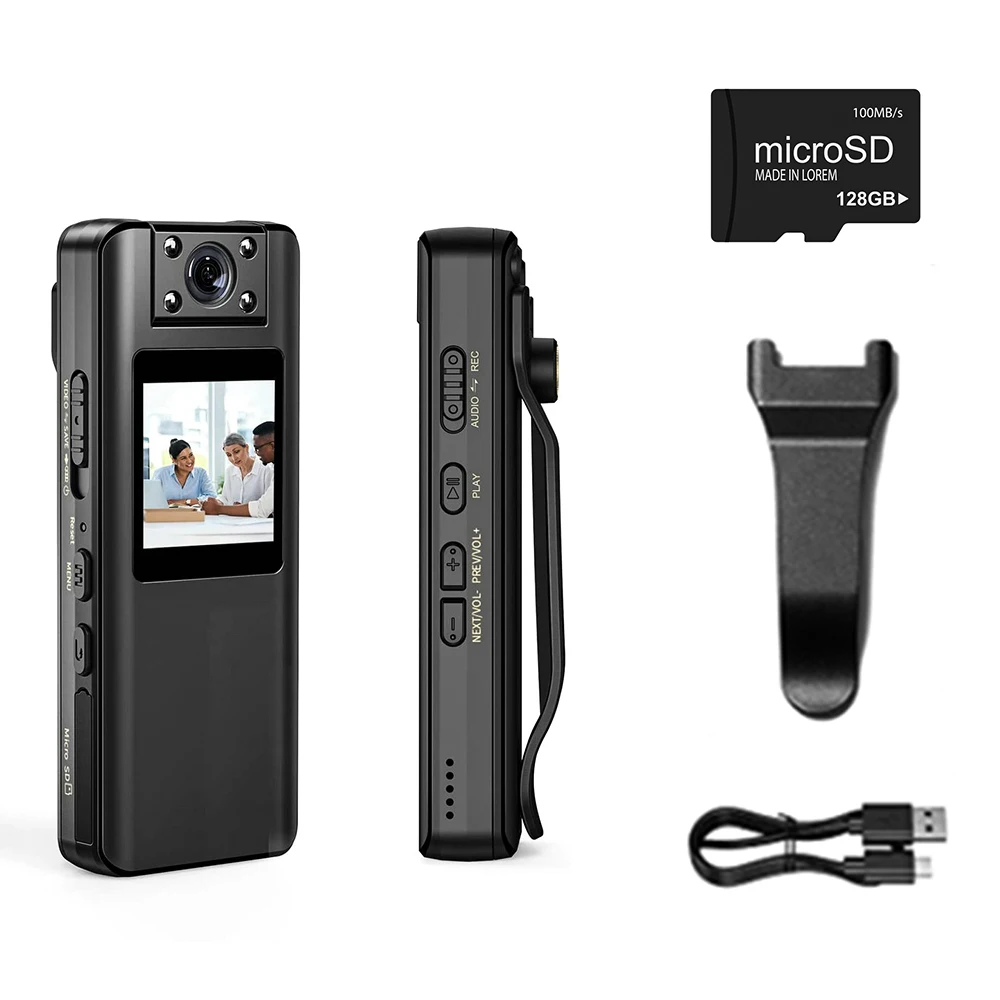 Cámara corporal A30 Full HD 1080P, pantalla de 1,3 ", visión nocturna, detección de movimiento, videocámara policial, grabación Mini, compatible con tarjeta TF de 128G