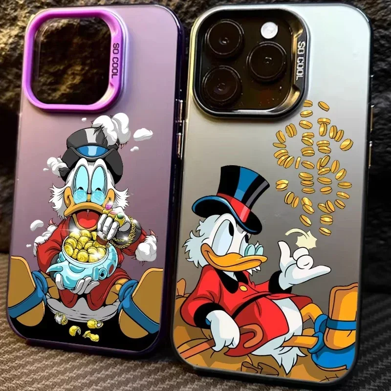 Funda de teléfono con moneda de oro del Pato Donald de Disney para iPhone 16 15 14 13 12 11 XS XR X Pro Max 8 7 15 16 Plus cubierta chapada en plata de colores
