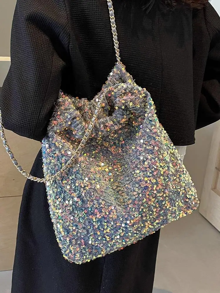 

High end large capacity handbag for women new fashion Ladies sequined tote bag 2024 trendy Luxury brand designer shoulder bag