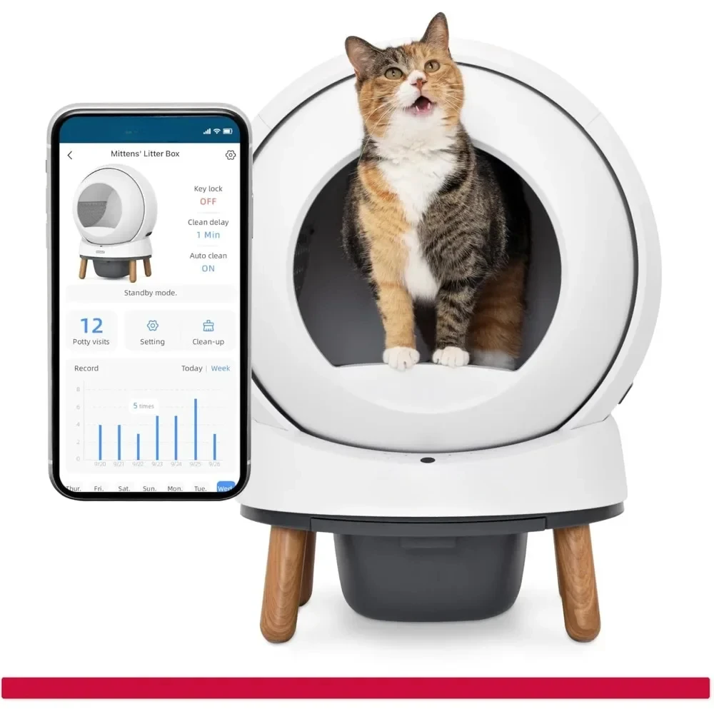 

Automatic Cat Litter Box for Cat, App Controlled with Health Monitoring, Works with Any Litters, Self Cleaning Cats Litter Box