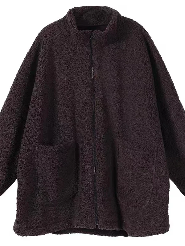 حجم كبير المرأة فرو الضأن Jaet الخريف الشتاء جديد Sle عالية الإحساس المفتوحة سترة دافئة فضفاضة معطف القطن