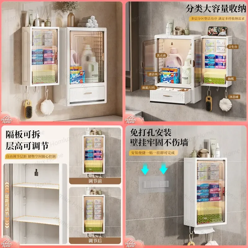 Wall Mounted Shelf for Bathroom Non Drilling Floating Corner Storage Cabinet Waterproof Washstand Organizer Wall Shelf