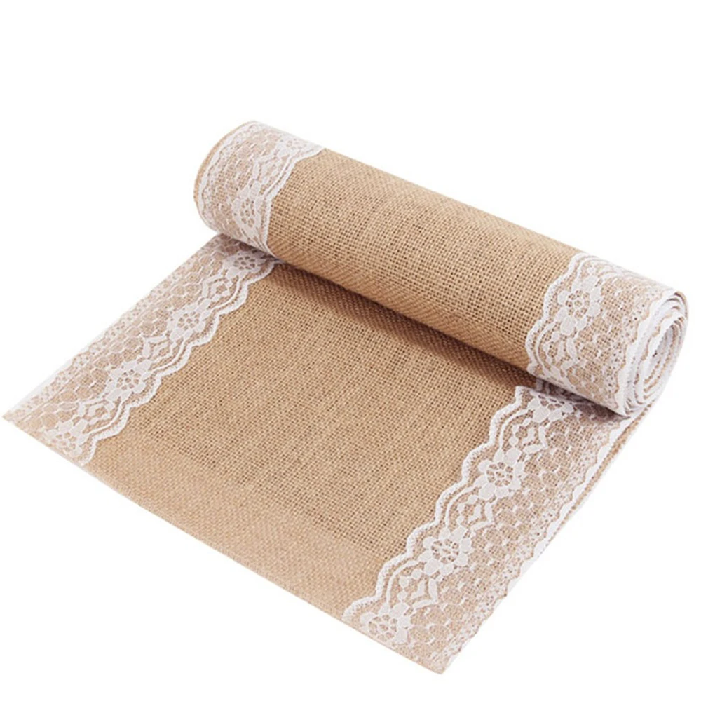 10M/lot Lace Table Runner Retro Natural Jute Lace Burlap Table Runners For Event Party Wedding Dining Table Cover Decoration