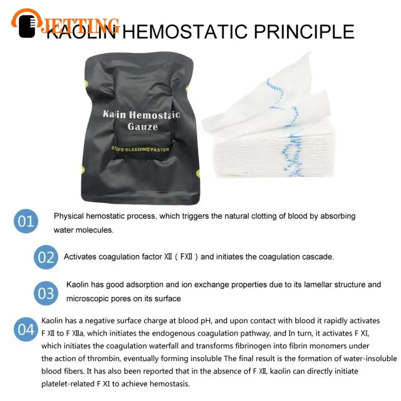 Hemostatik Kaolin, kawat kasa tempur darurat Trauma Z lipat untuk Ifak taktis militer 7.5*100cm/120cm