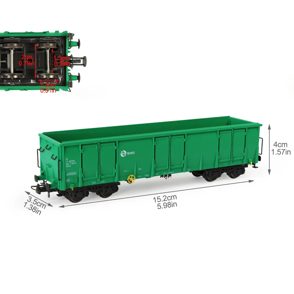 Evemodel 1pc/2pcs HO Scale 1:87 Green RENFE Printed High-side Gondola Car Railway Wagons C8742PLv