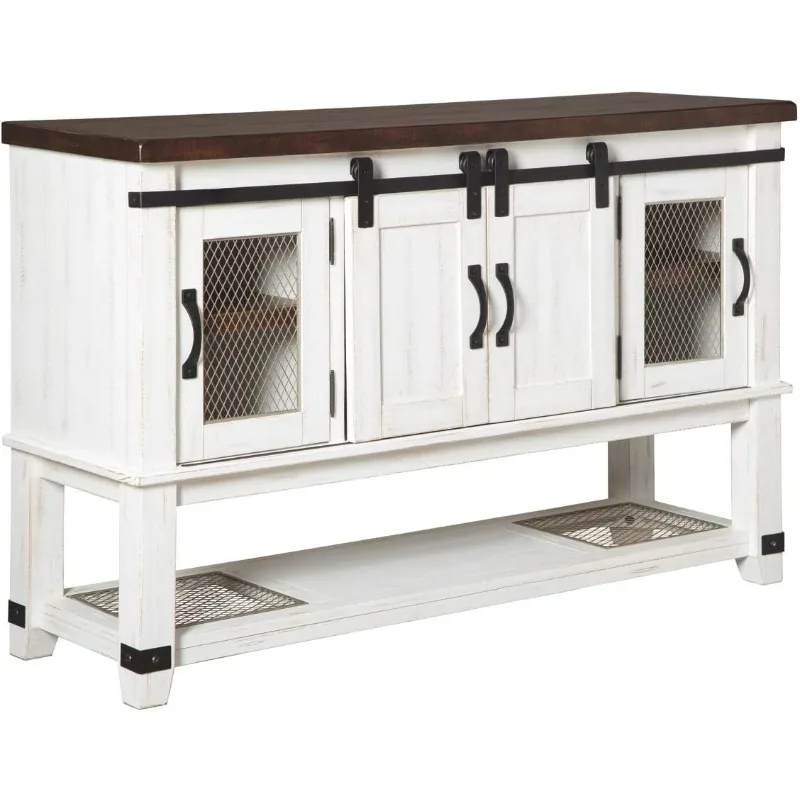 Valebeck Farmhouse Dining Room Server or Buffet Cabinet, White & Brown