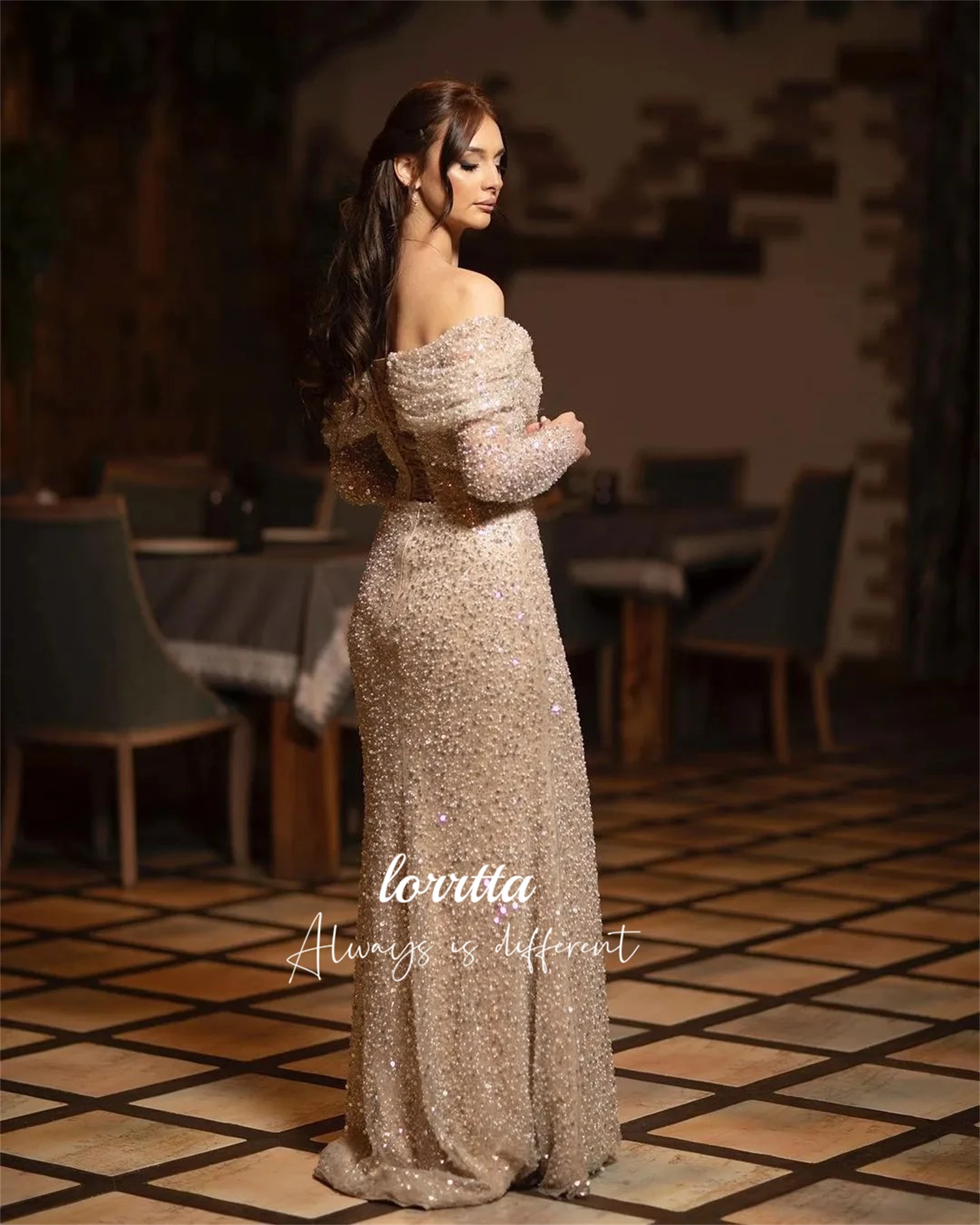 Lorrtta Luxurious Evening Dress Grace Champagne Bead Embroidery Fabric Mermaid Elegant Short Dresses for Formal Occasions Luxury