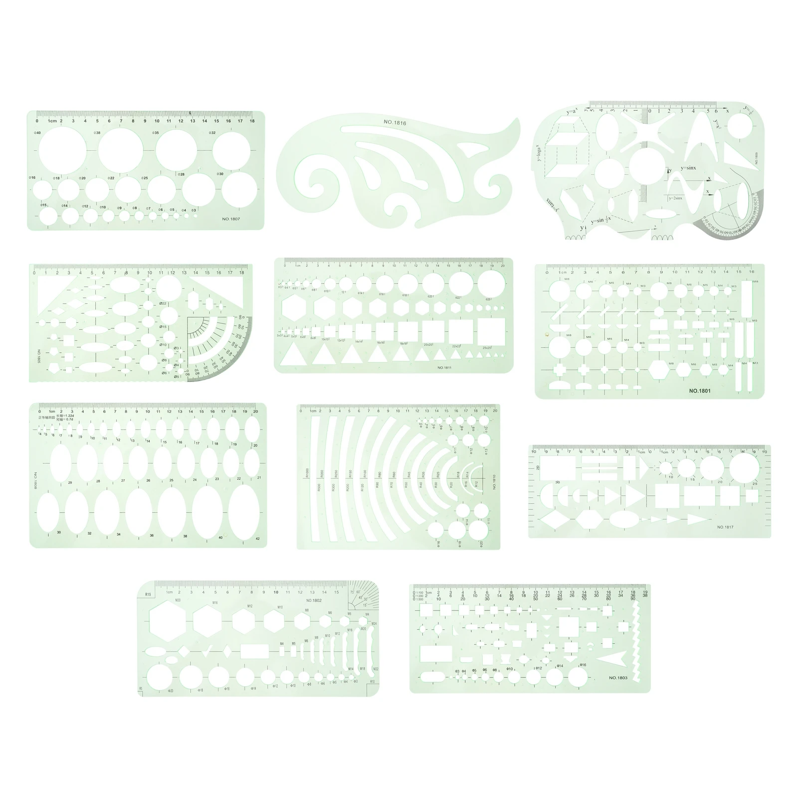 

Geometric Ruler Set Plastic Measuring Tools Hollow Templates Green Drawing Design Art Engineering Precision Scale