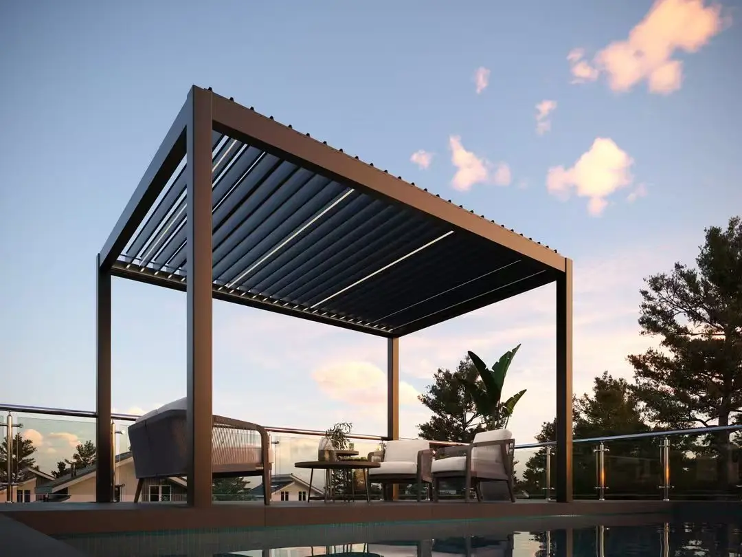 Customized Motorized Remote Control PVC Waterproof Aluminum Louvre Canopy Patio Roof Gazebo Powder Coated Alloy for Backyard