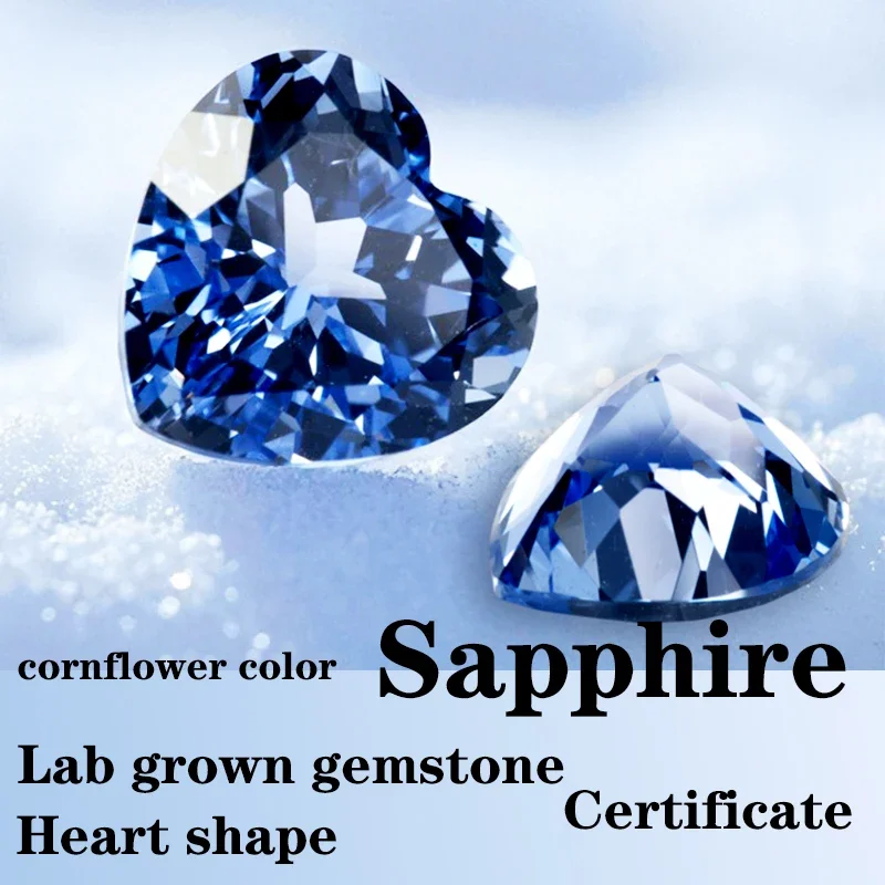 Heart Shape Cornflower Color Artificial Gemstone Sapphire Optional Certificate Multiple Shapes Selectable