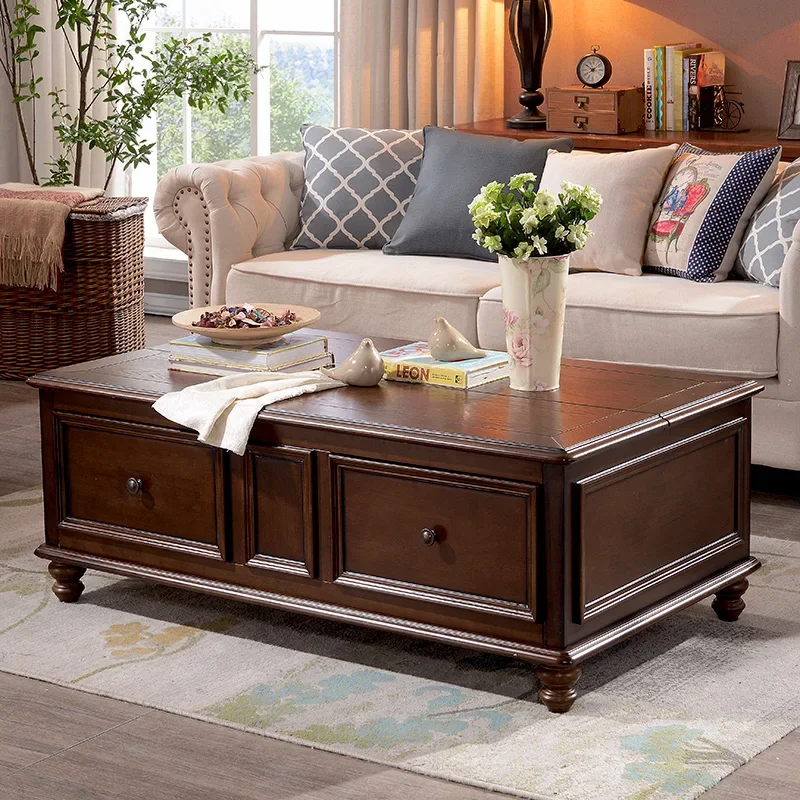 American-Style Solid Wood Coffee Table Simple Living Room Small Apartment Tea Maker Multi-Functional1