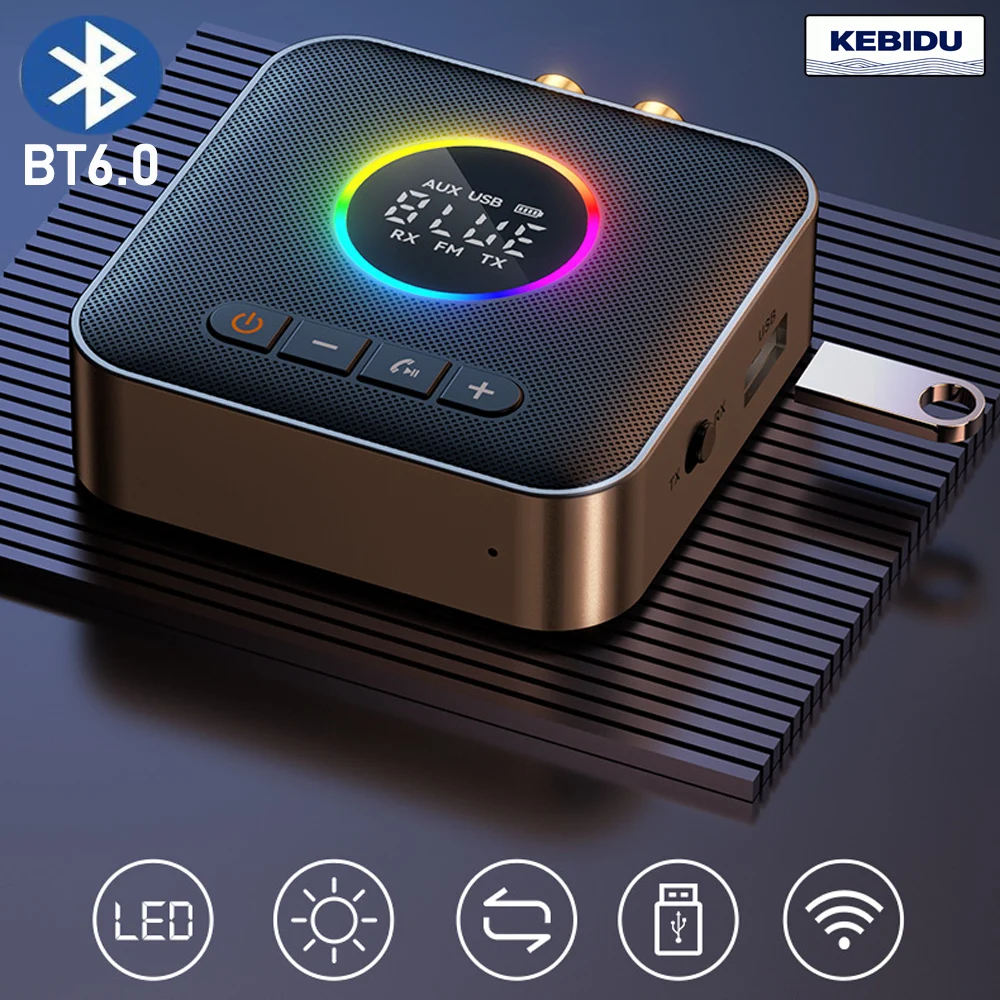 3 in 1 Bluetooth 6.0 Transmitter Receiver FM Modulator Transmitter With Mic 3.5MM AUX RCA Color Screen Stereo Wireless Adapter