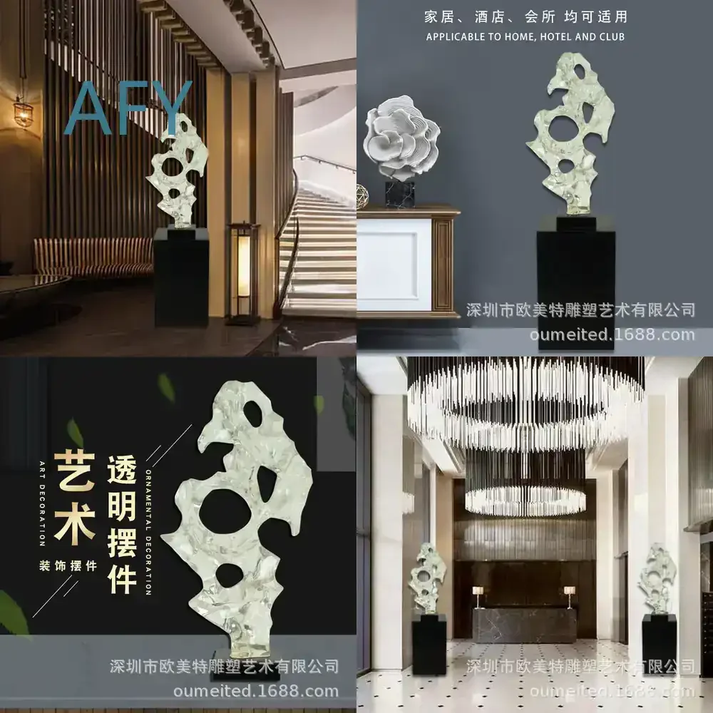 Resin Taihu Stone Sculpture Decor for Jiangsu Changzhou Hotel Home Decoration Transparent Glass-like Art Figurine