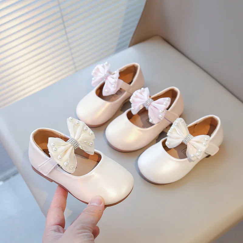 

Shallow Mouth Soft Sole Spring Autumn New Girls' Shoes Bow Princess Small PU Leather Shoes School Student Loafer