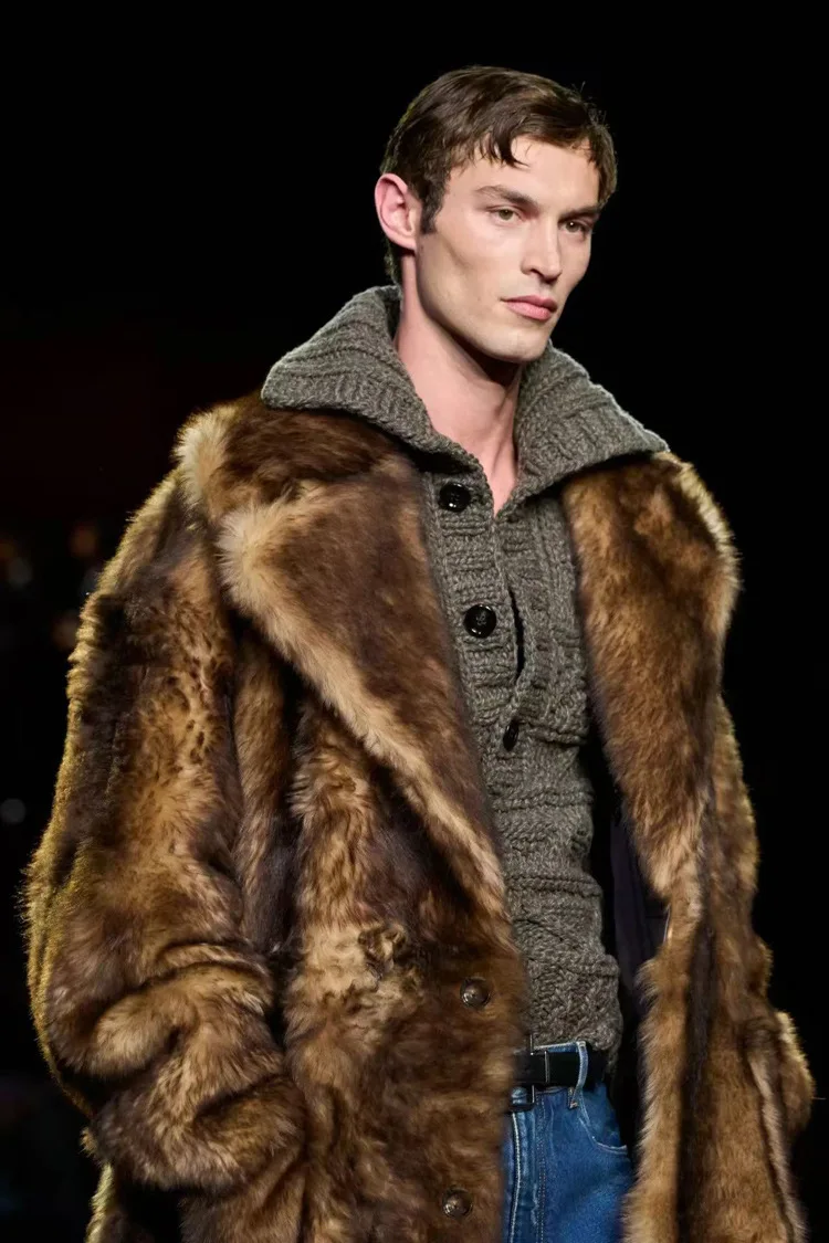 Thick Jacket Winter Fur Overcoat Men Faux Fur Mink Cardigan Open Stitch Spliced Pockets High Street Outerwear Windbreaker