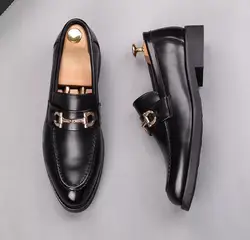 2024 Italian Brand Men's Office Business Casual Shoes Men's Split Leather Shoes Lightweight Soft Soled Loafers