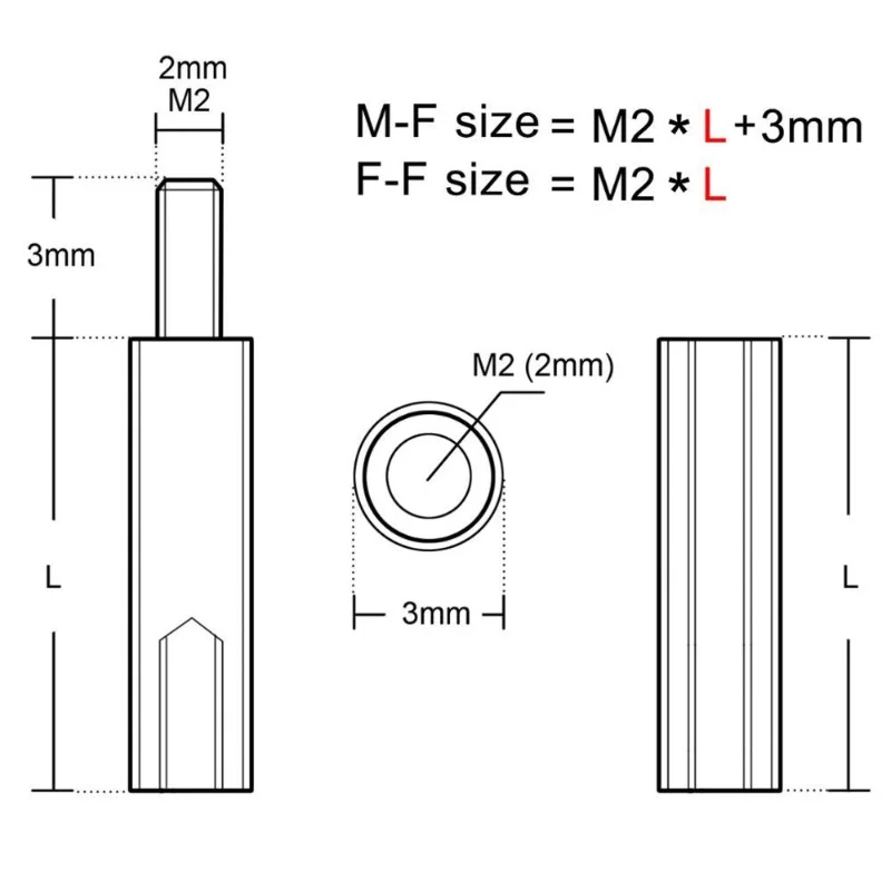 M2 Solid Brass Round Standoff Knurled Male Female Threaded Spacer Pillar for PCB CCTV Camera Mounting Surveillance Length 3-40mm