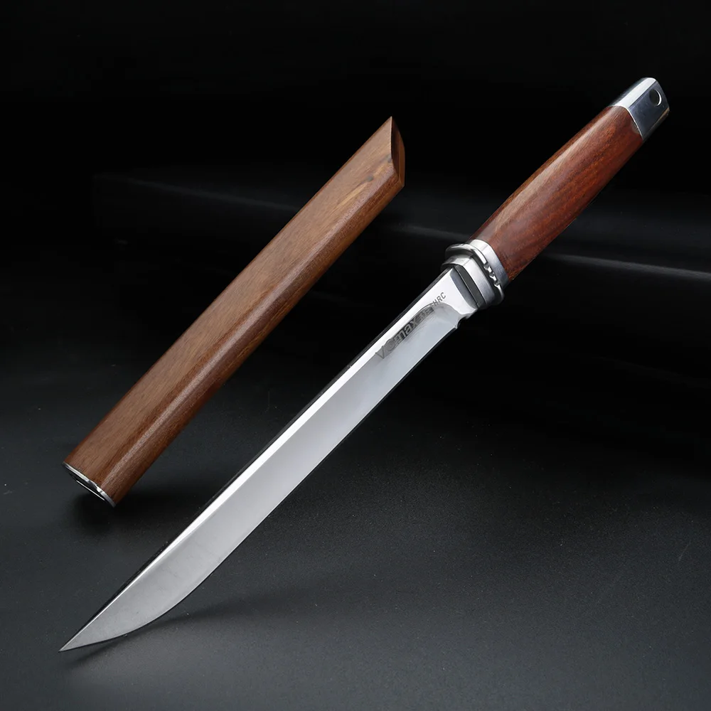 Cuchillo de fruta plegable grande con mango de madera, cuchillo de fruta japonés de acero D2