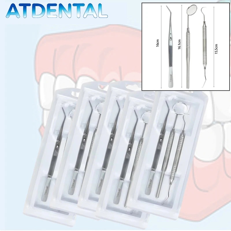 

5set Dental Oral Care Kit Stainless Steel Calculus Scraper Probe Hook Pick Tweezer Mirror Cleaning Tool