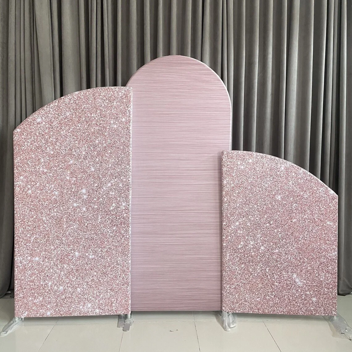 Customized Pink Rose Gold Glitter Arch Backdrop Birthday Party Wedding Double Side Fabric Cover Chiara Arched Metal Stand Frames