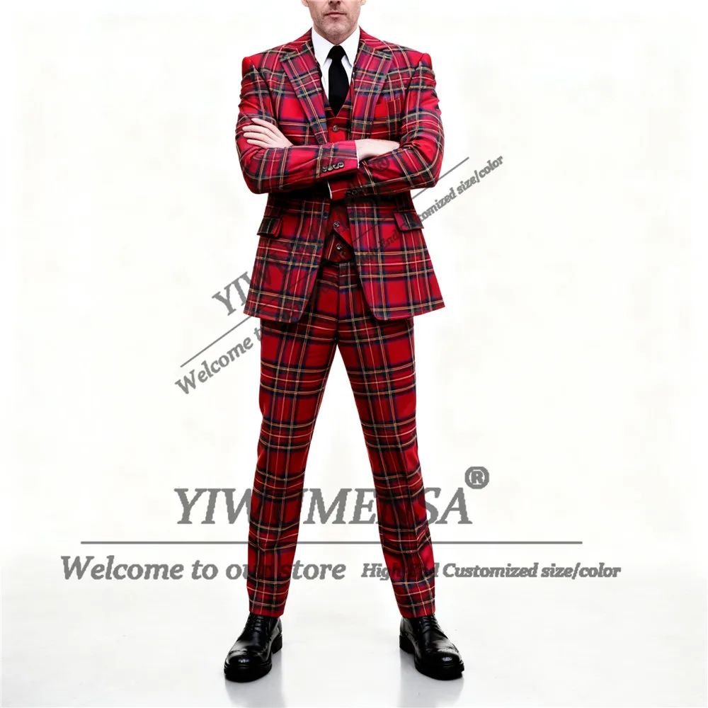 إنجلترا نمط منقوشة الاختيار الدعاوى الرجال 3 قطع مجموعات واحدة الصدر حفلة موسيقية الحلل مخصصة العريس عشاء حفل زفاف البدلات الرسمية