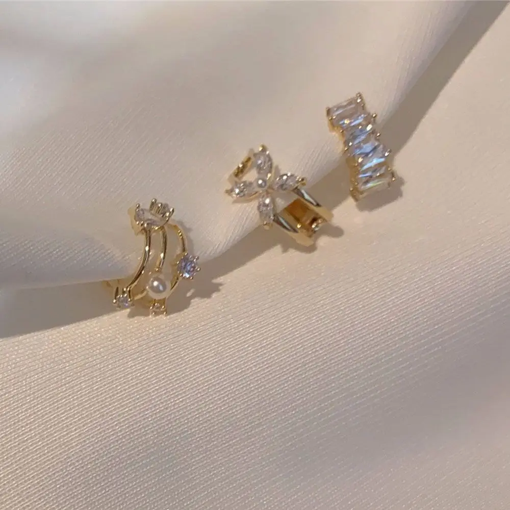 Women Girl Ladies Pearl Ear Cuff Diamond Fashion Jewelry Rhinestone Ear Bone Clip Ear Clip Cartilage Clip Clip Earrings