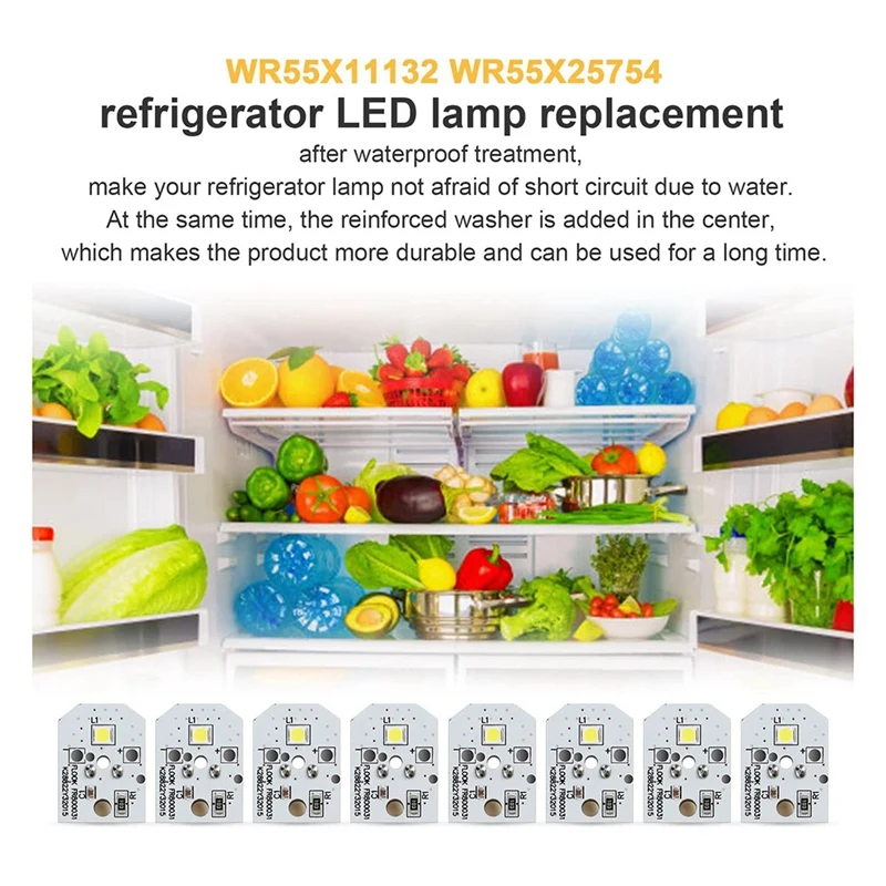 Luz LED para refrigerador Compatible con GE, Bombilla de fácil instalación, WR55X11132, WR55X25754, 8 unidades