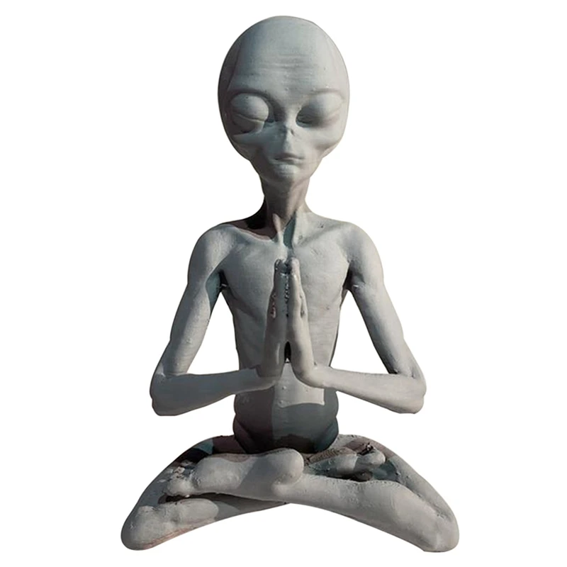 4X Witchcraft Meditation Alien Statue Mini Resin Ornament Alien Garden Home Office Yard Art Decor For Indoor Outdoor