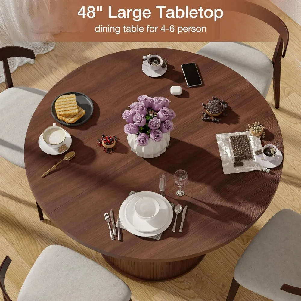 48'' Round Dining Table for 4 Kitchen Dining Table with Storage Dinner Table with 2-Layer Shelf and Wood Slide Door, Practical S