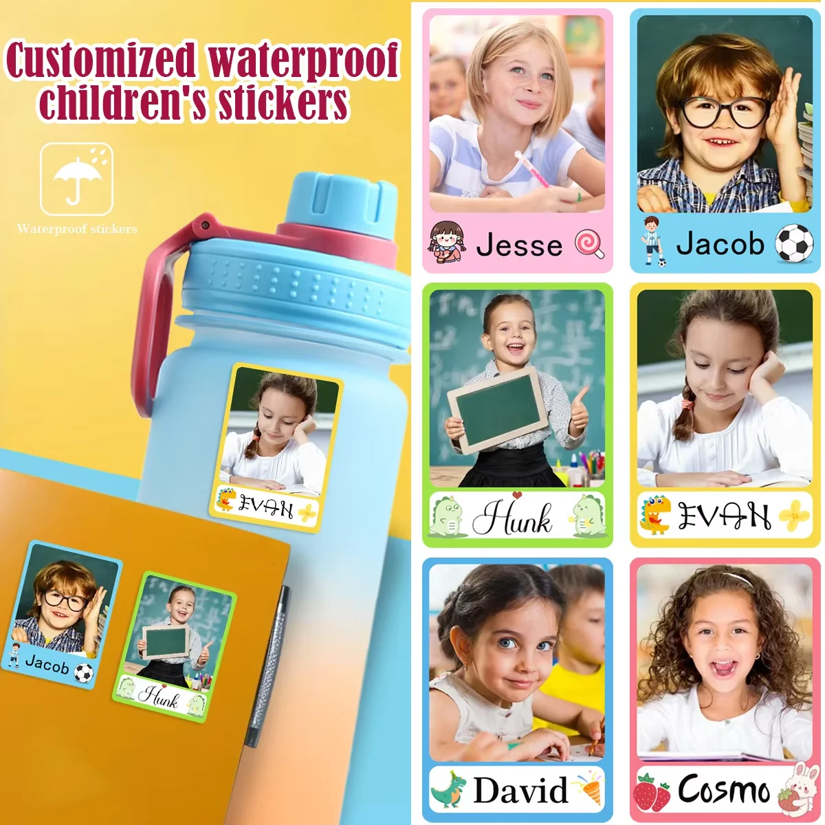 

Personalized Label Stickers -Custom Name Stickers for Water Bottles, Cups, and Children's Kindergarten Stationery Waterproof