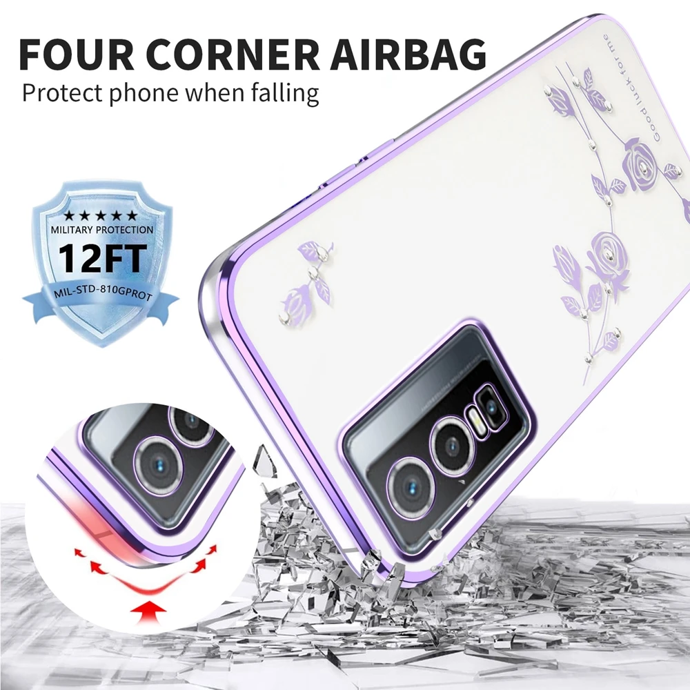 Glitter Phone Case for Vivo Y78 Plus Y77 Y76 Y75 Y74S Y56 Y55 Y36 Y35 Y33S Y29 Y28 4G Rhinestone Transparent Soft TPU Back Cover