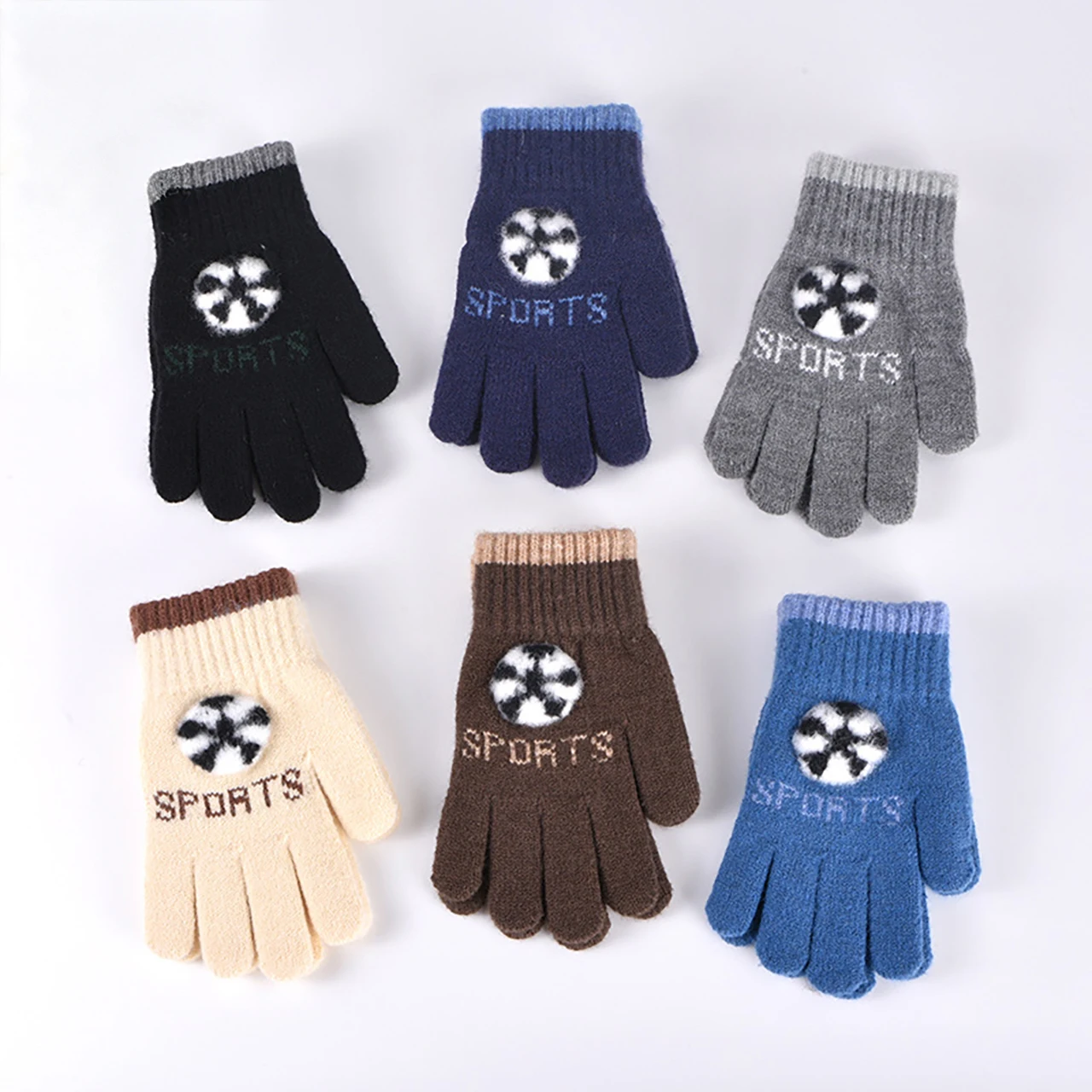 Sport Football Kids Five-Finger Gloves Winter Outdoor Protective Warm Glove Thick Woolen Children Fingered Mittens 4-14Year Baby