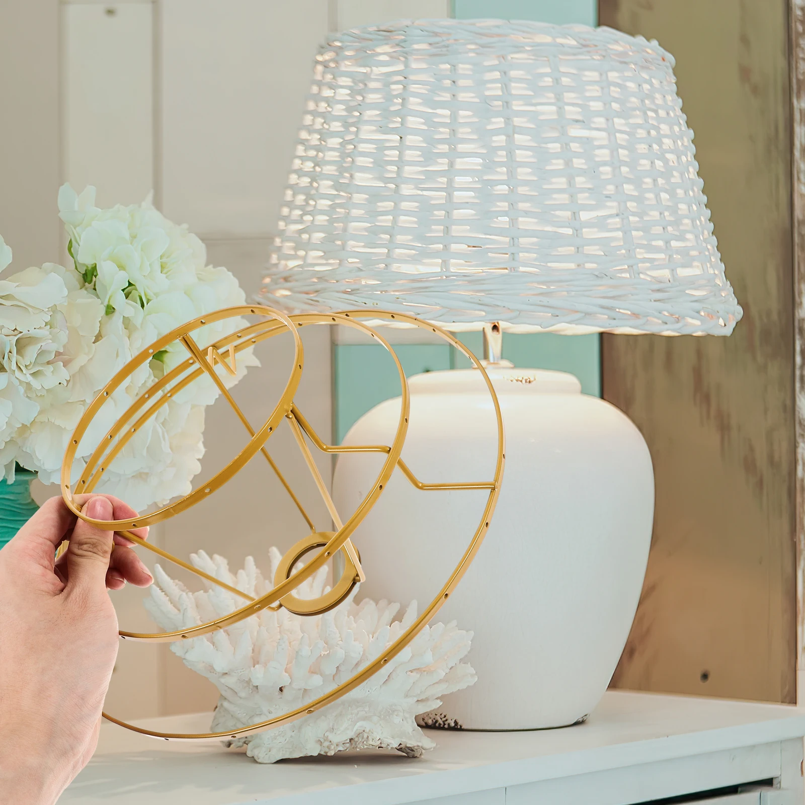 

Solid Iron Lampshade Frame Metal Ring DIY Light Shade Holder Wire Cover Support Rustproof High Temp Resistant Easy Install Home