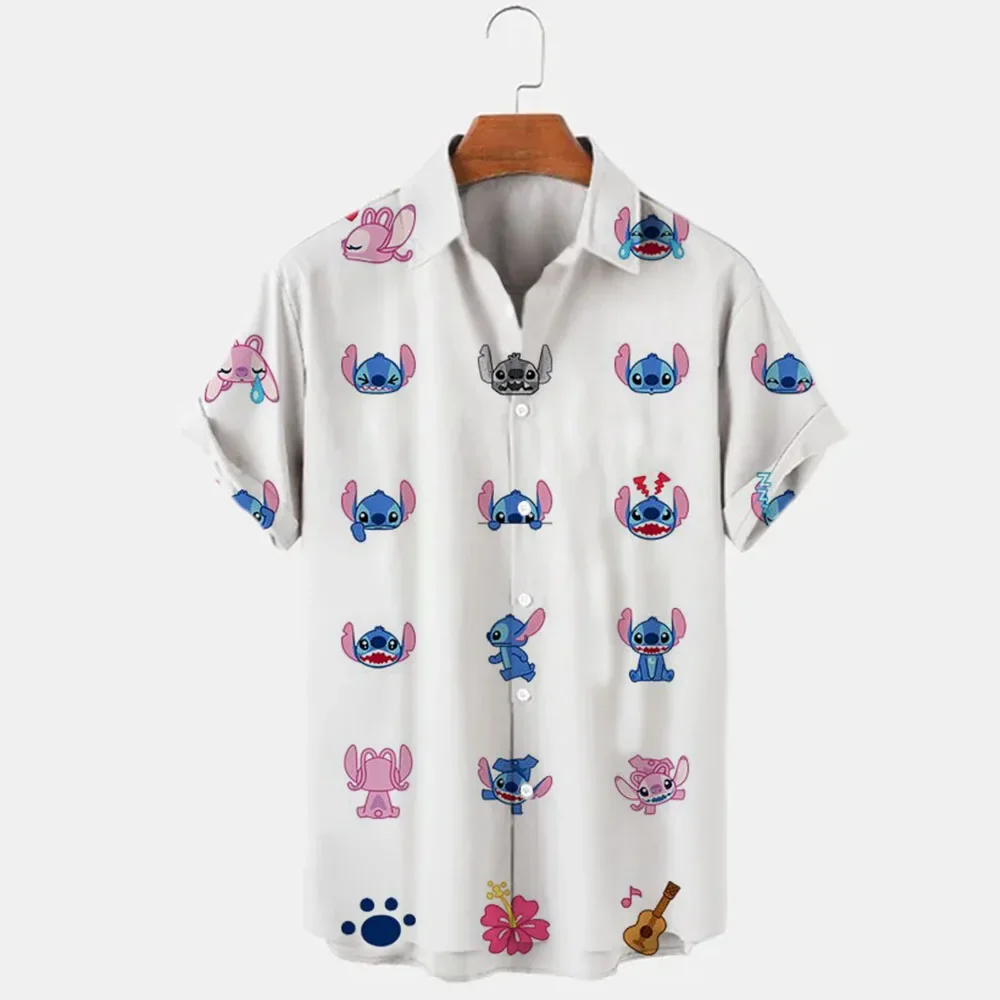 2025 صيف جديد قصير الأكمام بدوره إلى أسفل طوق قميص ديزني ويني ذا بوه وغرزة الكرتون عادية ثلاثية الأبعاد مطبوعة الرجال بلايز