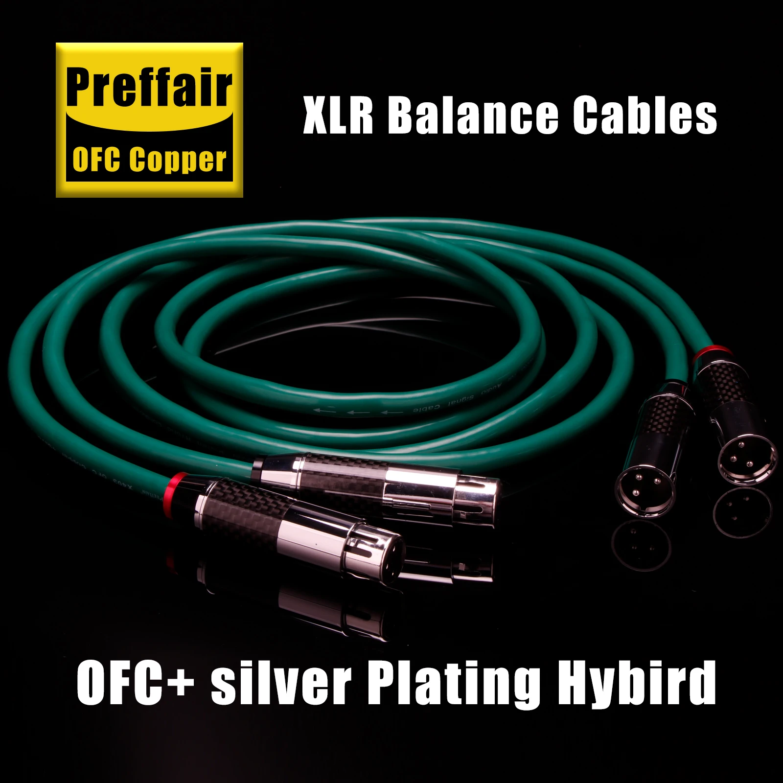 Preffair X403XR1801 Hifi كابلات توصيل XLR النحاسية الفضية XLR مع مقابس ألياف الكربون 3Pin XLR لـ AMP/DVD/خلاط/القرص الدوار