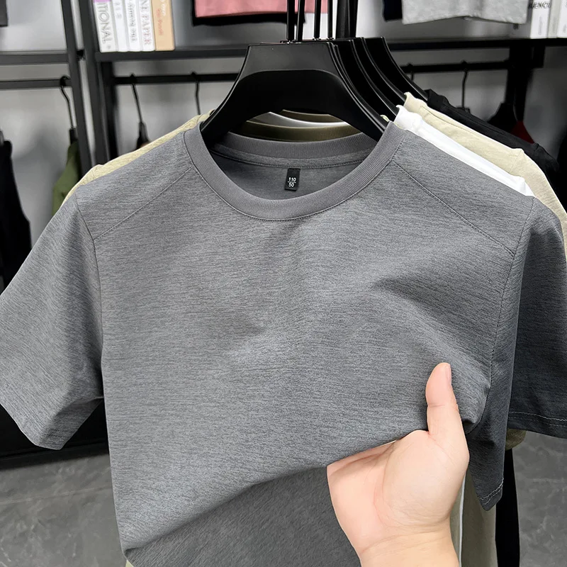 

GELITAYIN Men's Short Sleeve Tee 2025 New Summer Solid Round Neck T Shirt Men Breathable Outdoor Sport Sweatshirt High Street Un