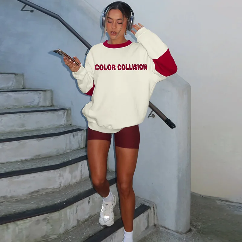 Dames Esthetische Dikke Bedrukte Losse Hoodie Ronde Hals Warme Dagelijkse Mode Casual Street Vrouwen Nieuwe Stijl