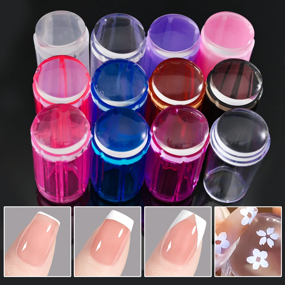 1Set Round Silicone Stamper with Scraper Transparent French Nails Art Stamping Image Printing DIY Manicure Transfer Stencil Tool