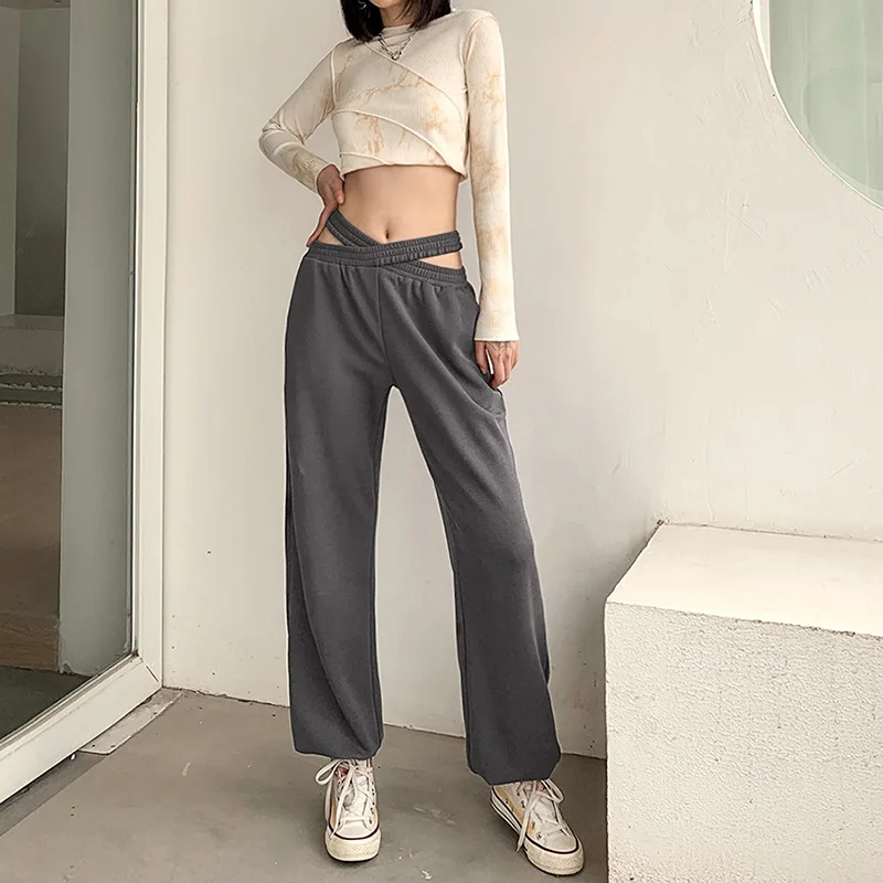 

Women Hollow Out Loose Heart Pattern Cargo Pants High Waist Sweatpants Aesthetic White Gray Cross Bottoms Pantalon Blanc Femme