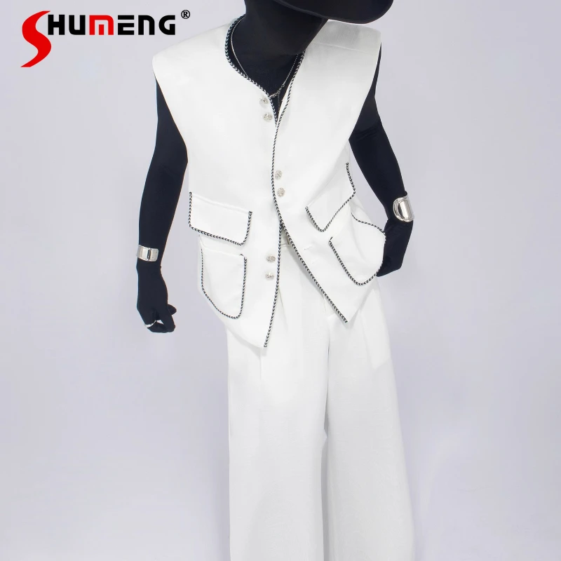 

Men's 2025 New 2pcs Male Stylish Small Fragrant Vest High-End Sleeveless Pocket Design Men's Fashion Loose Pants Two-piece Sets