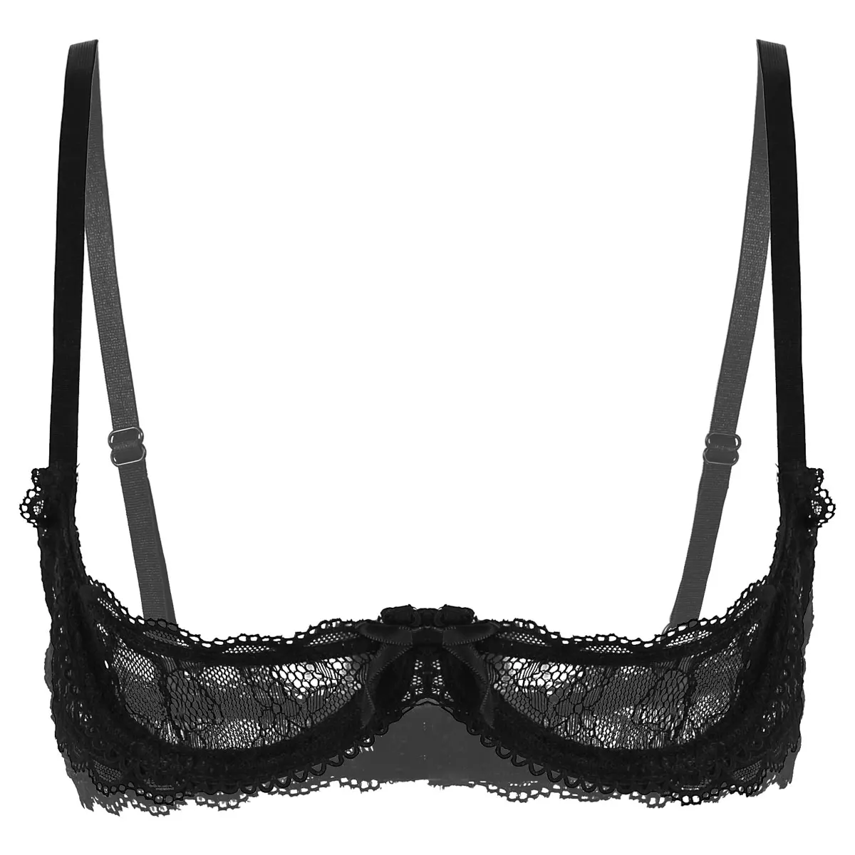 Women See-through Lace Hollow Out Bra Lingerie Exotic Open Cups Exposed Nipples Chest Brace Underwire Brassiere Top Nightwear
