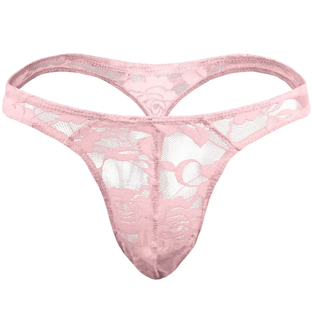 Tanga Sexy de encaje transparente para hombre, ropa interior de malla fina, transpirable, de cintura baja, lencería