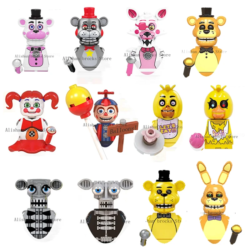 FNAF Five Nights Freddyed Building Blocks bricks Nightmare In Stock Chica Foxy Spintraft Bricks Figures  Gift Toys Kids