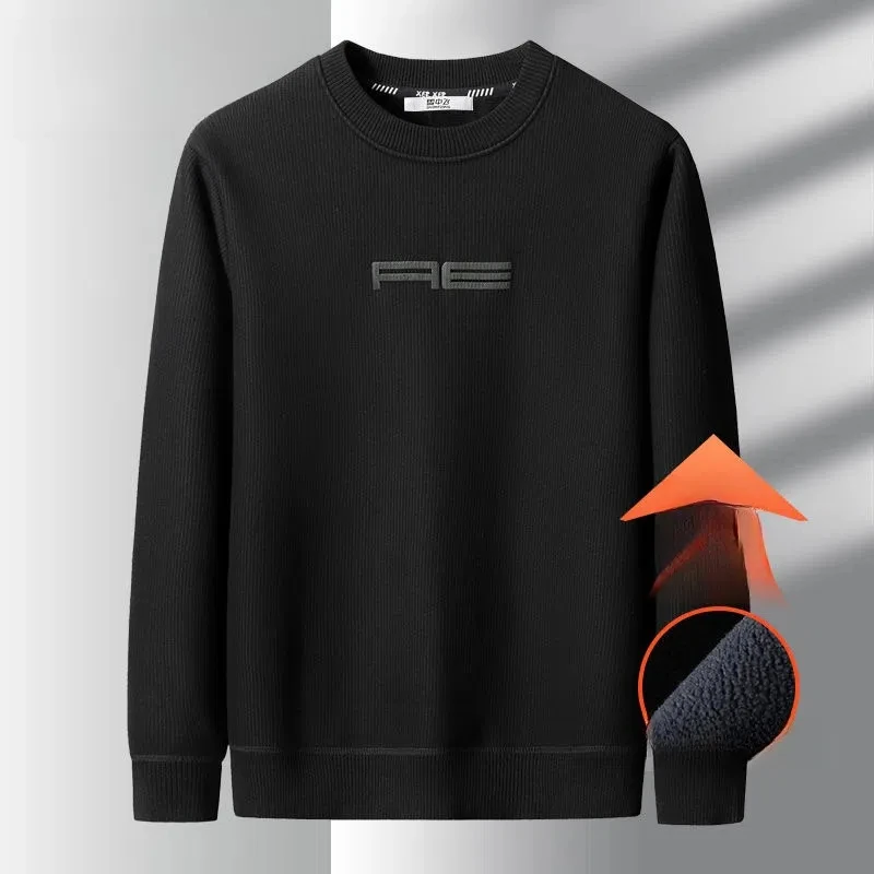 Preppy Style Geometric Lantern Long Sleeve Men's Clothing Round Neck Autumn Winter Flocking Pullover Casual Boyfriend Tops