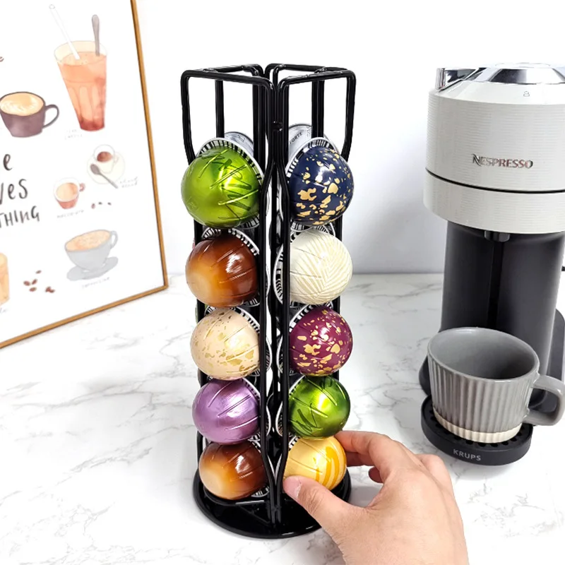 20 Pcs Vertuo Coffee Capsule Holder Stand Coffee Pod Tower Nespresso Vertuo Line Rack Rotatable Coffee Pods Storage Shelves