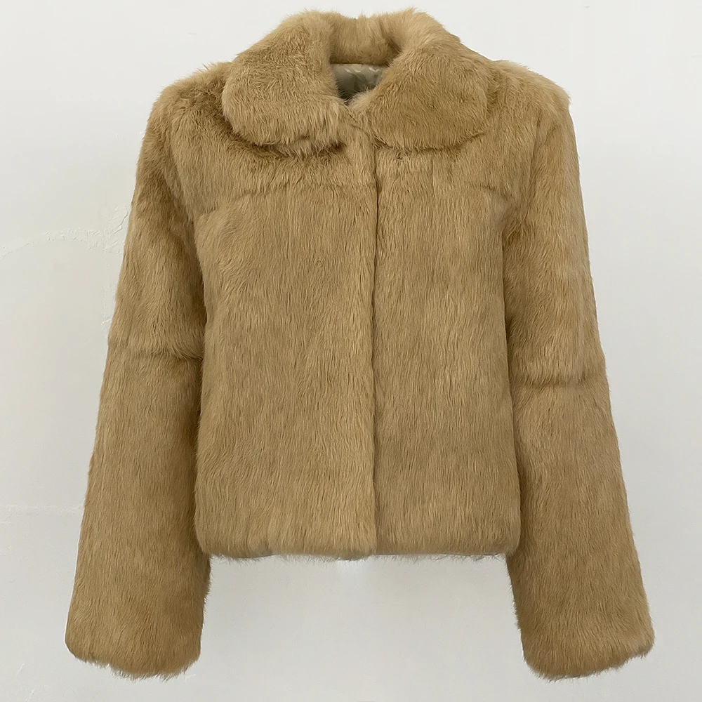 MENINA Giacca di pelliccia di coniglio naturale 2025 Nuovi abiti invernali da donna Colletto rovesciato Cappotto di pelliccia vera Donna Abiti a maniche lunghe Lady