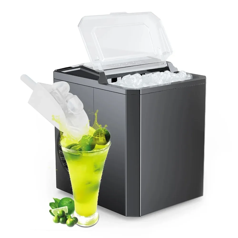 

Countertop Ice Maker, 26 Lbs/24 Hours, Two Sizes Bullet Ice, Suitable for Home Kitchen Office Bar Party, Black