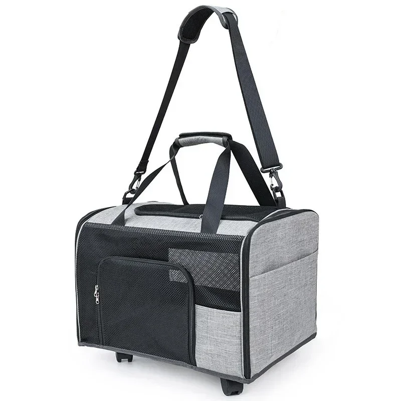 Pet on wheels shoulder bag, breathable push-pull pet box, portable large-capacity portable