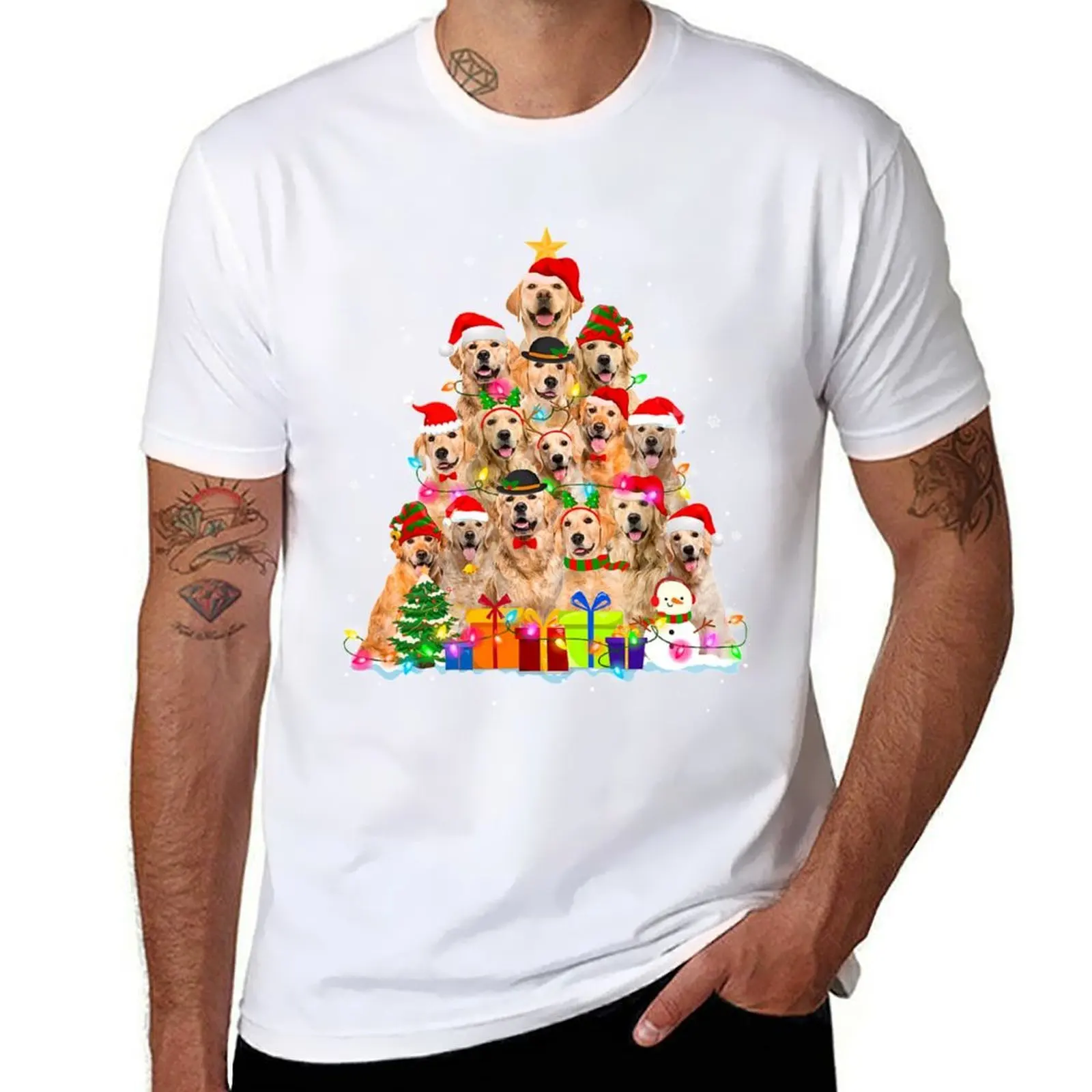 

Christmas Pajama Golden Retriever Tree Xmas Gift Dog Dad Mom T-Shirt Casual Loose Fit Summer Tee Shirt