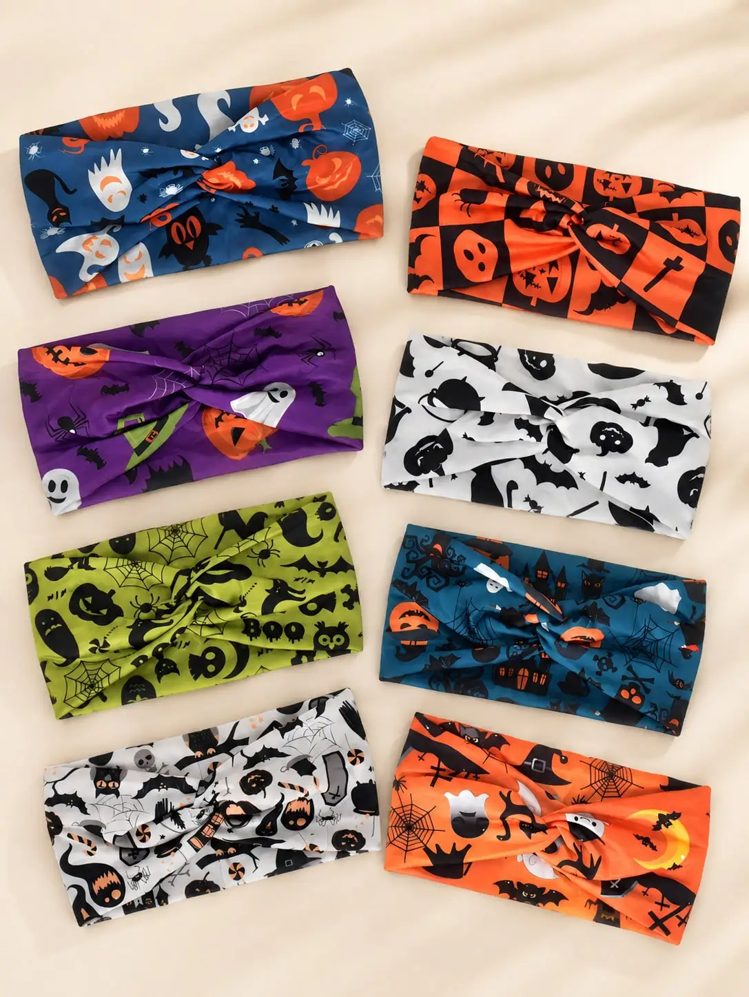 8/4/1 Pcs Halloween Headbands For Women, Pumpkin Ghost Bat Spider Web Print Elastic Headwrap Hairband, Twist Knot Headbands, Women's Hair Accessories.